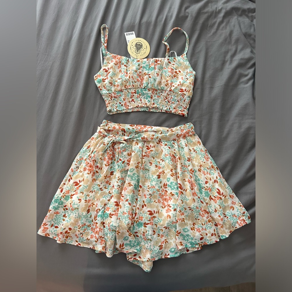 Kiss The Sky UO Cropped Top & Tied Skirt Set
